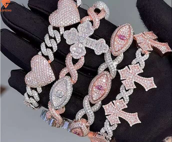 Hiphop Bracelet Iced Out VVS Moissanite Diamond Charm Bracelet 925 Sterling Silver Custom Rope Chain Bracelet Fine Jewelry Women