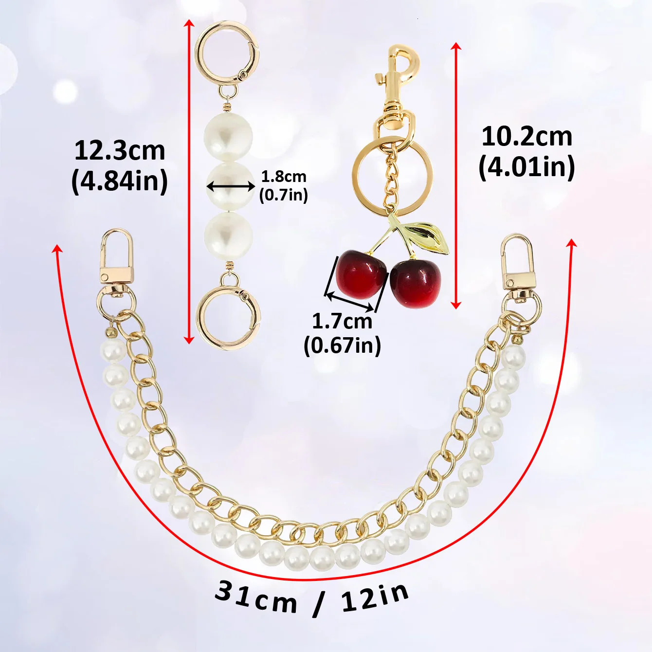 3 PCS Bag Charms Pearl Cherry Keychains Replacement Extension Chain for Crossbody Bags Handbag Straps 251110