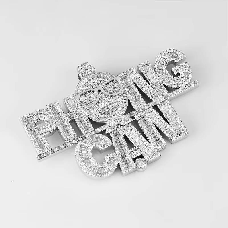 Personalized Name Pendant Large Size White Gold Moissanite Memory Nameplate Pendant for Necklace Customizable