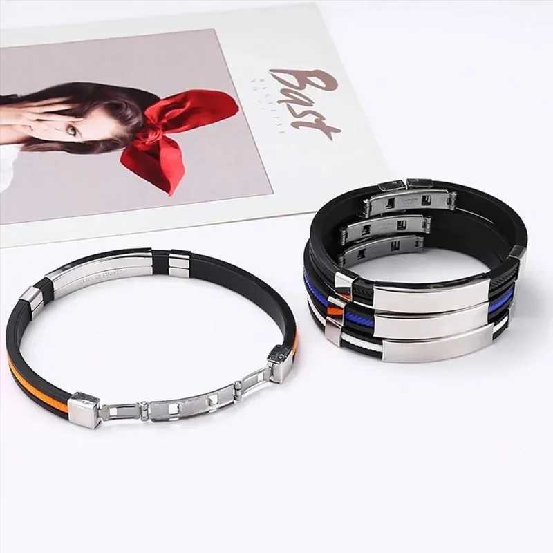 Fashion Men Silicone Bracelet Stainless Steel Bracelet on Hand for Couple Unisex Wrist Chain JewelryC250410