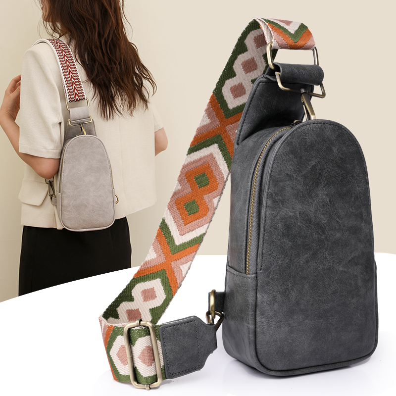 Women Chest Bag Sling Bag, Guitar Strap Small Crossbody PU Leather Satchel Daypack ddmynov
