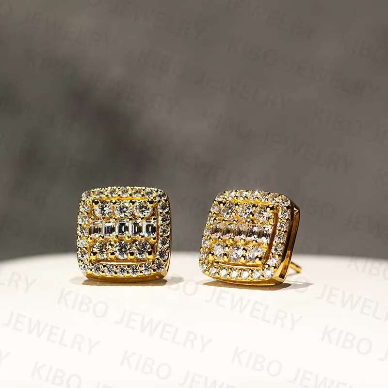 New Arrivals 925 Sterling Silver Moissanite Earring Iced Out VVS Diamond baguette Cut Stud Earrings for Men