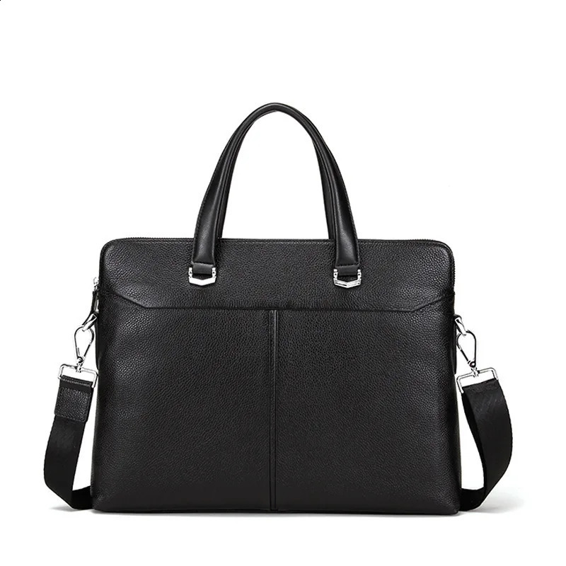 Black leather laptop bag mens leather briefcase multifunctional business mens handbag or sling bag 250410