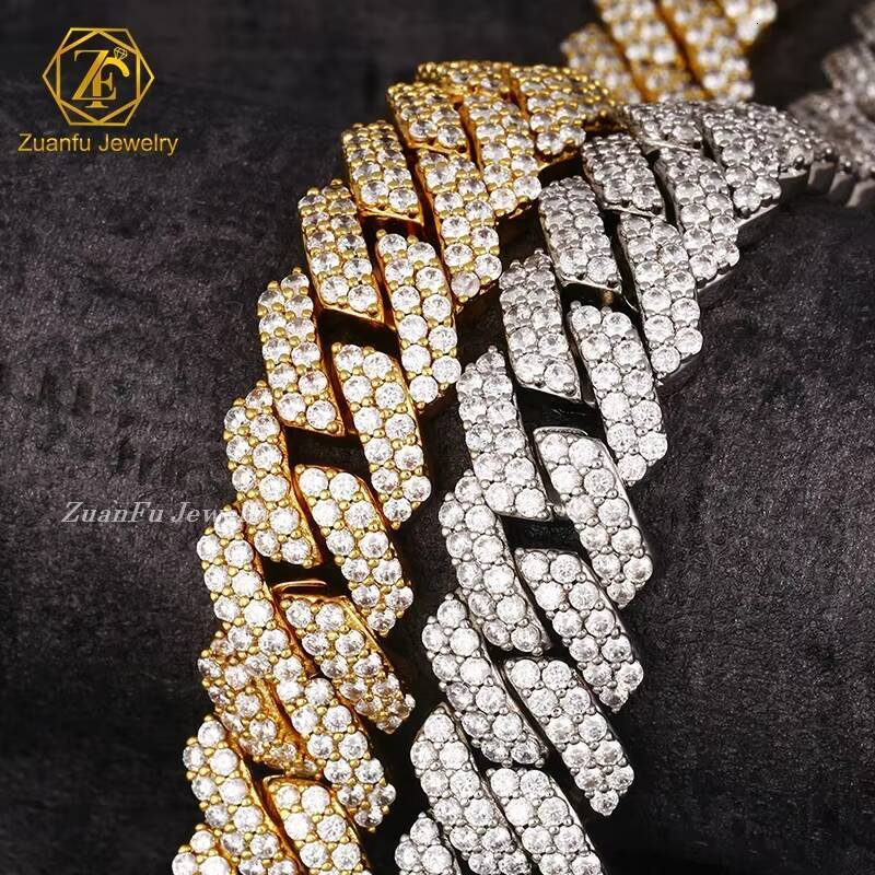 10MM Moissanite Cuban Chain Fast Shipping Round Brilliant Cut Silver Plated 10k 14k Solid Gold Cuban Link Chain for Men Women