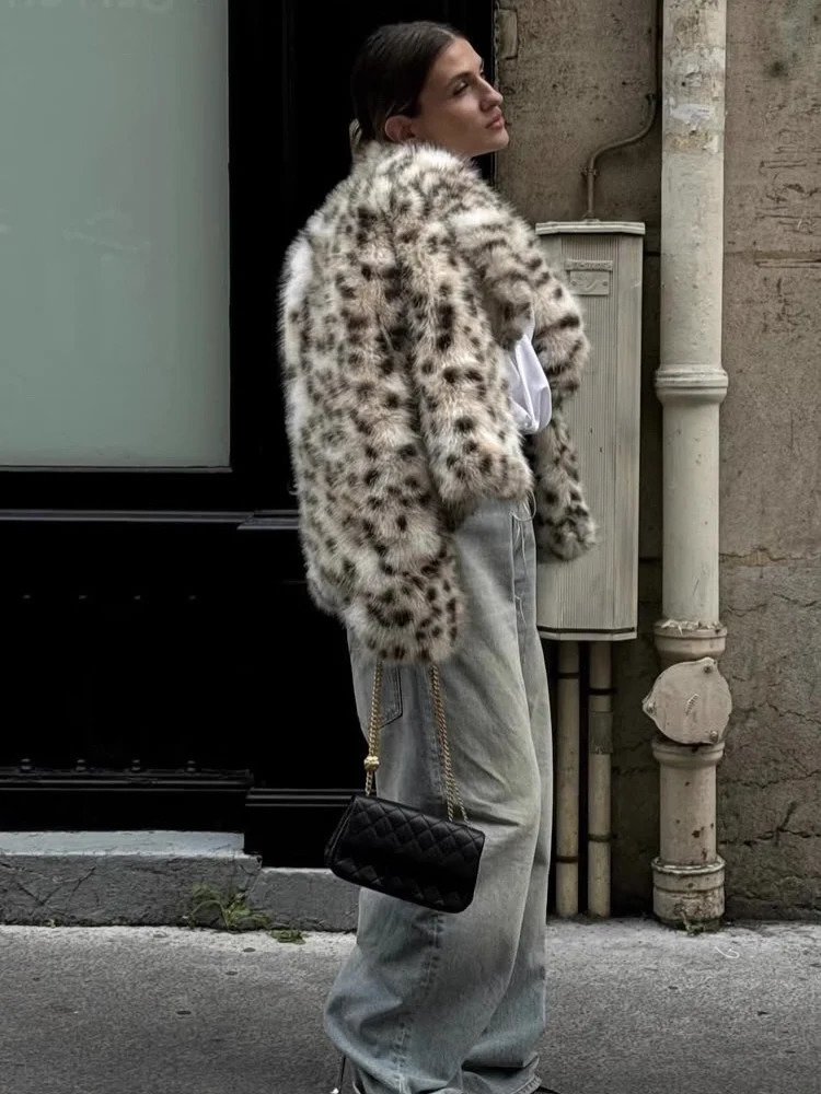 HH Winter Leopard Print Faux Fur Jackets For Women Long Sleeve Lapel Thick Warm Soft Fluffy Fur Coats Lady Loose Streetwear 251106