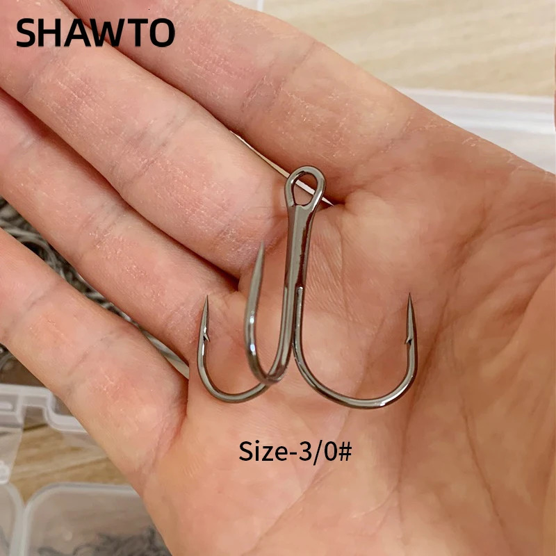 Shawto 50Pcs Round Fishing Hook Black High Carbon Treble Hooks Saltwater Super Sharp Solid Size 6 10 12 FishHook For Lures 251103