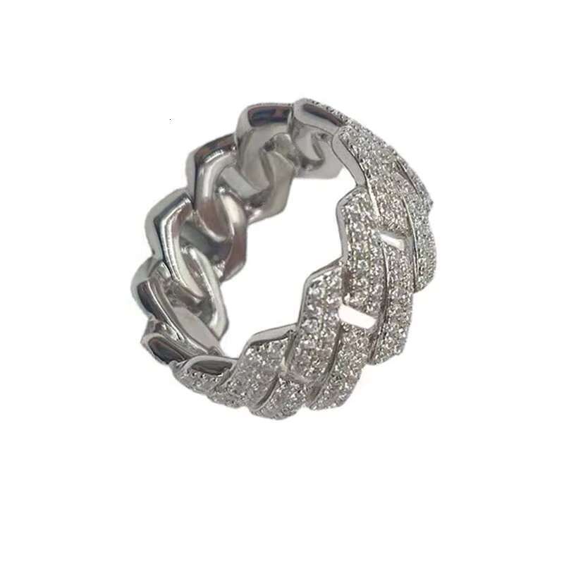 Customized S925 Silver 2rows Hiphop Ring Iced Out Moissanite Diamond Mens Cuban Rings Jewelry