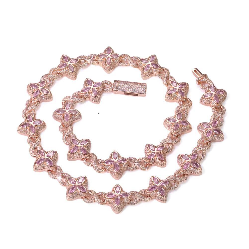 NUOYA Hip Hop Silver Gold Plated Iced Out Diamond Flower Cross Four Leaf Clover Infinity Miami Cuban Link Necklace for Men Women