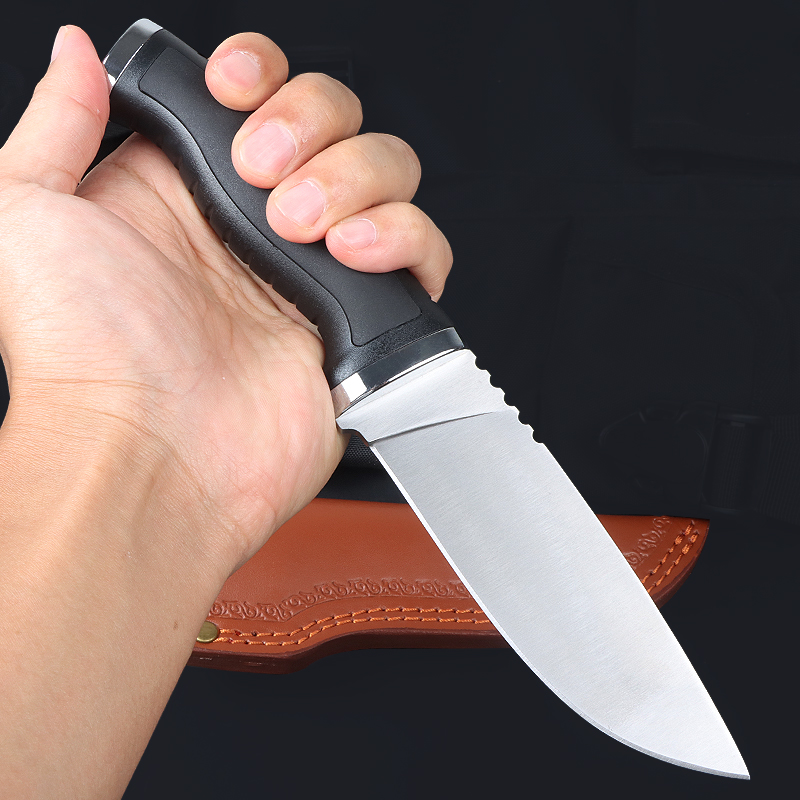 Top Quality M8864 Survival Straight Knife 440C Satin Blade GRN Handle Outdoor Camping Hunting Fixed Blade Knives with Leather Sheath