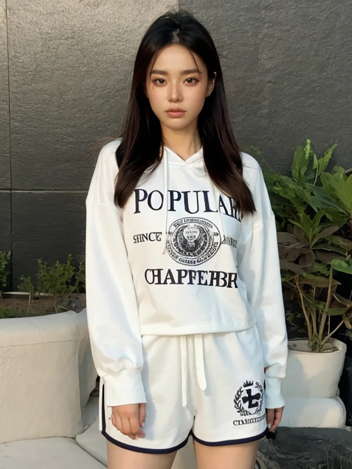 Musebree Womens Casual Sports Hoodie Shorts Letter Printed Top Dress Summer Clothing 250411