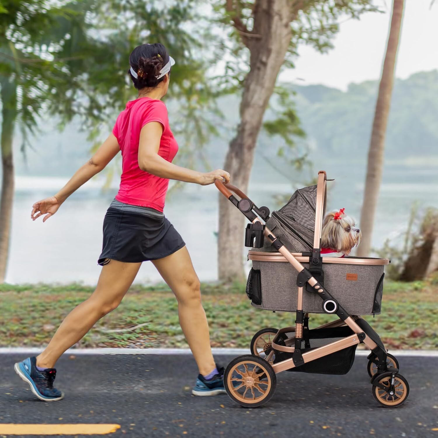 pet stroller with 4 wheels foldable pet travel harness suitable for small mediumsized dogs and cats detachable portable pet bag storage basket car sea
