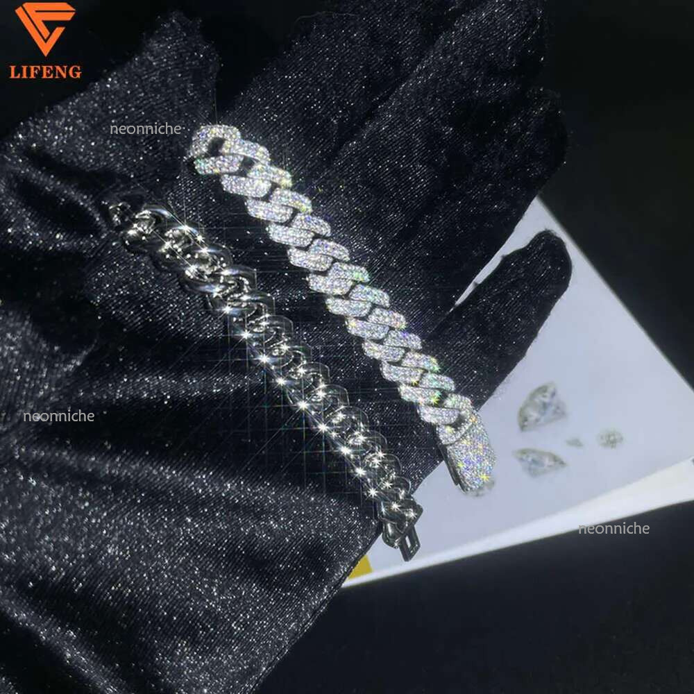 10mm Hip Hop Necklace for Pendant White Sterg Sier Iced Out Vvs Moissanite Dia Cuban k Chain Men Women