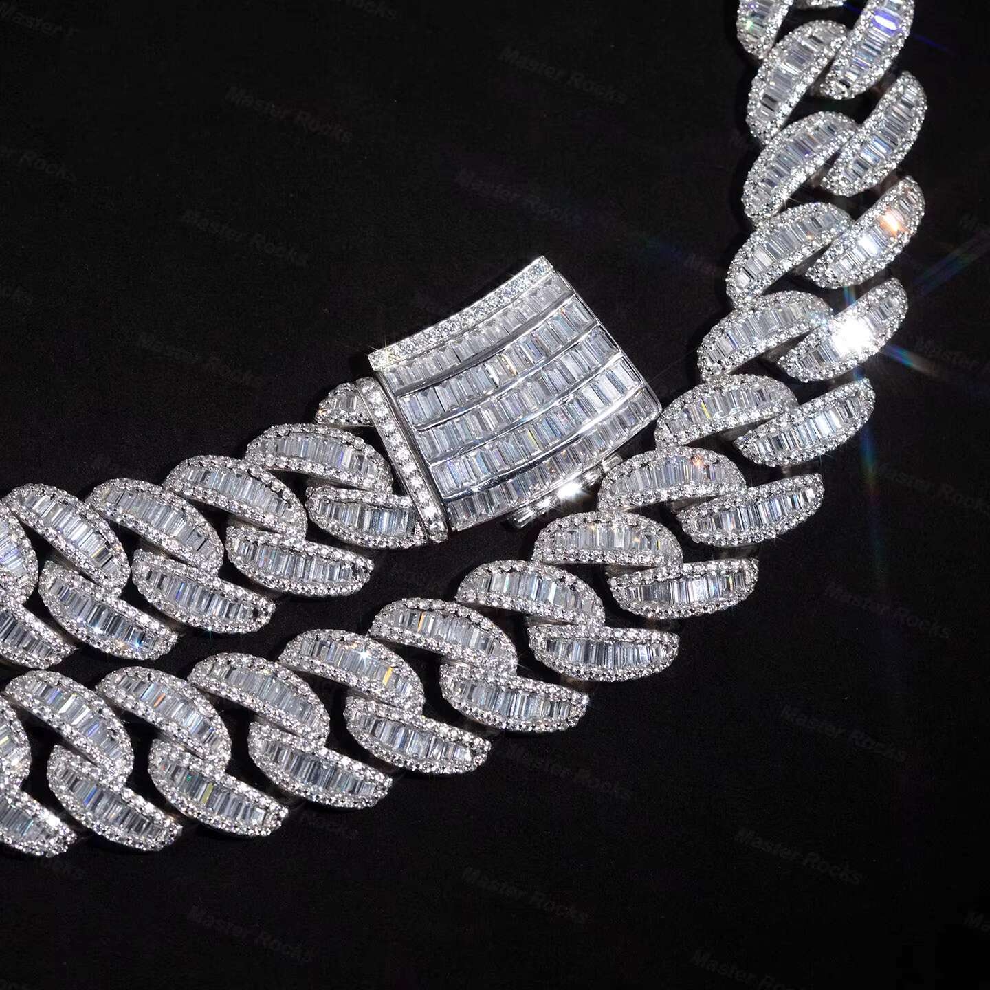 15mm Cuban Link Chain 925 Sterling Silver Iced Out Baguette Cut Hiphop Miami VVS Moissanite Cuban Chain
