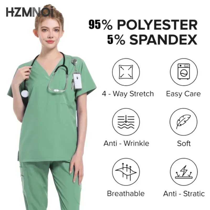 Multicolor Scrubs Uniform Short Slve Tops+jogger Pants Nursing Uniform Women Pet Doctor Medical Surgery Workwear Surgical Sets X250410