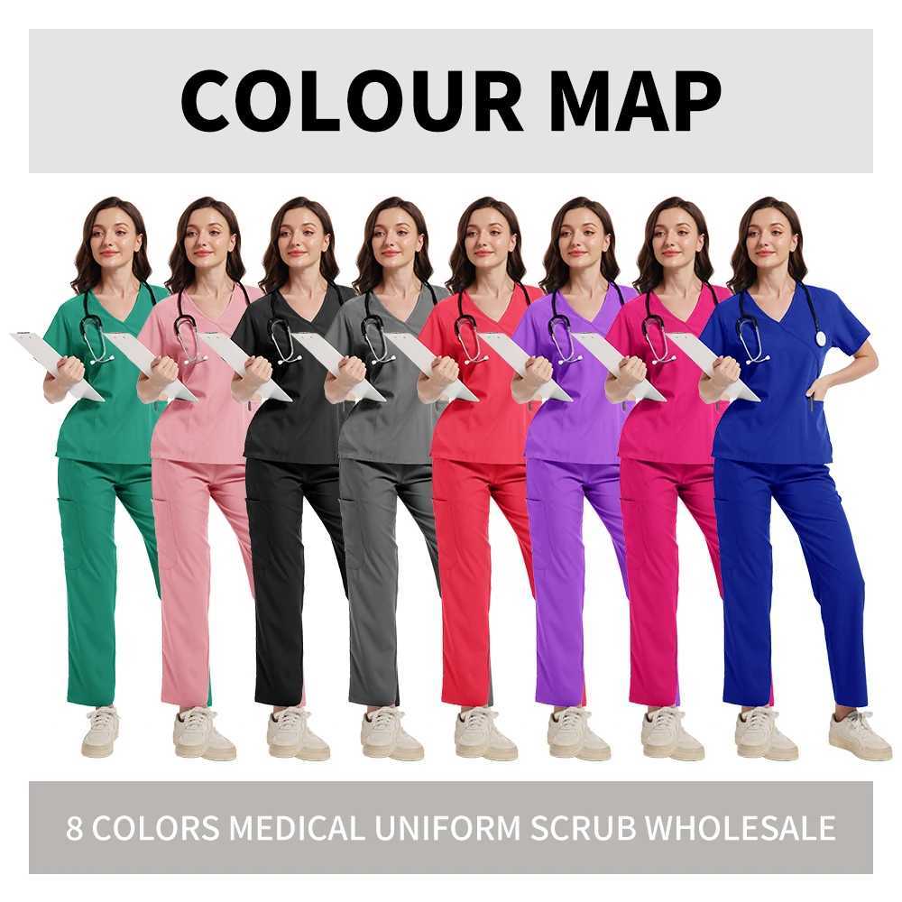 Womens Surgical Scrubs High Quty Medical Nursing Scrub Sets Short Slved Top+pants Beauty Sn Dental Clinic Nurse Uniform X250410