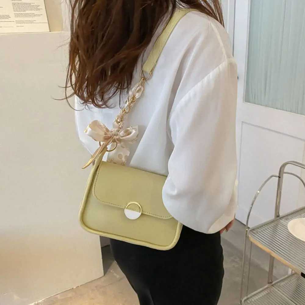 PU Leather Shoulder Bag Large Capacity Carrying Small Square Bag Minimalist with Ribbon Chain Crossbody Bag Mobile PhoneT251110