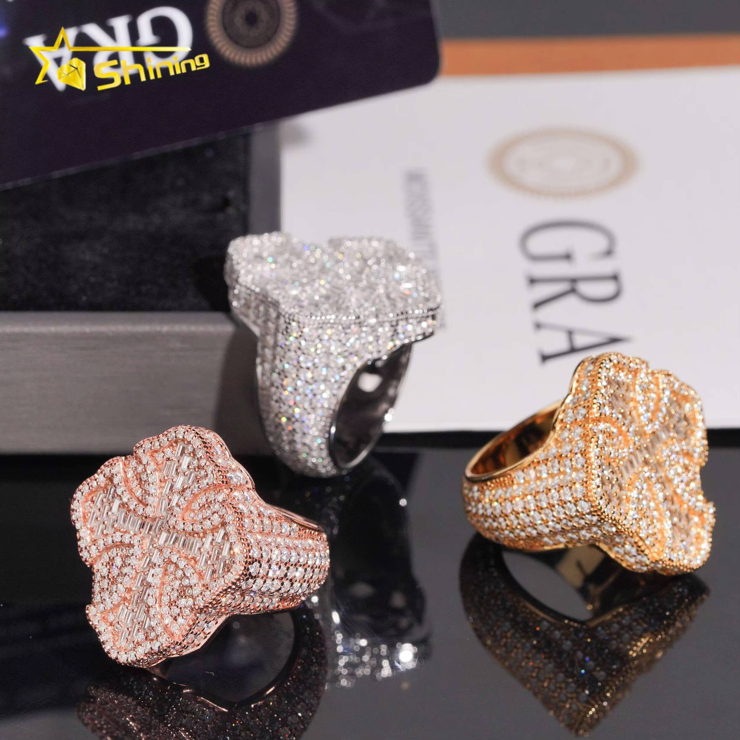 New Design GRA Certified Moissanite Ring Men Hip Hop 925 Sterling Silver High Quality Shining Iced Out Cross Ring Hip Hop Ring