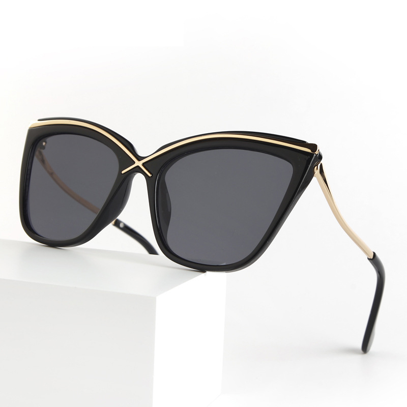 New Cat-Eye Oversized Frames Flat-Lens Metal Cross-Design PC Blue Light Blocking Fashion Eyewear European & American Optical Frames