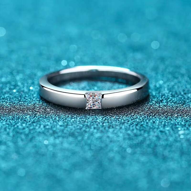 Simple and Stylish 925 Sterling Silver Square Diamond Moissanite Ring for Men and Women