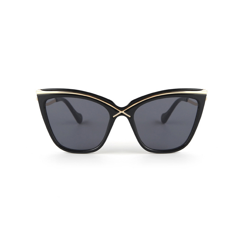 New Cat-Eye Oversized Frames Flat-Lens Metal Cross-Design PC Blue Light Blocking Fashion Eyewear European & American Optical Frames