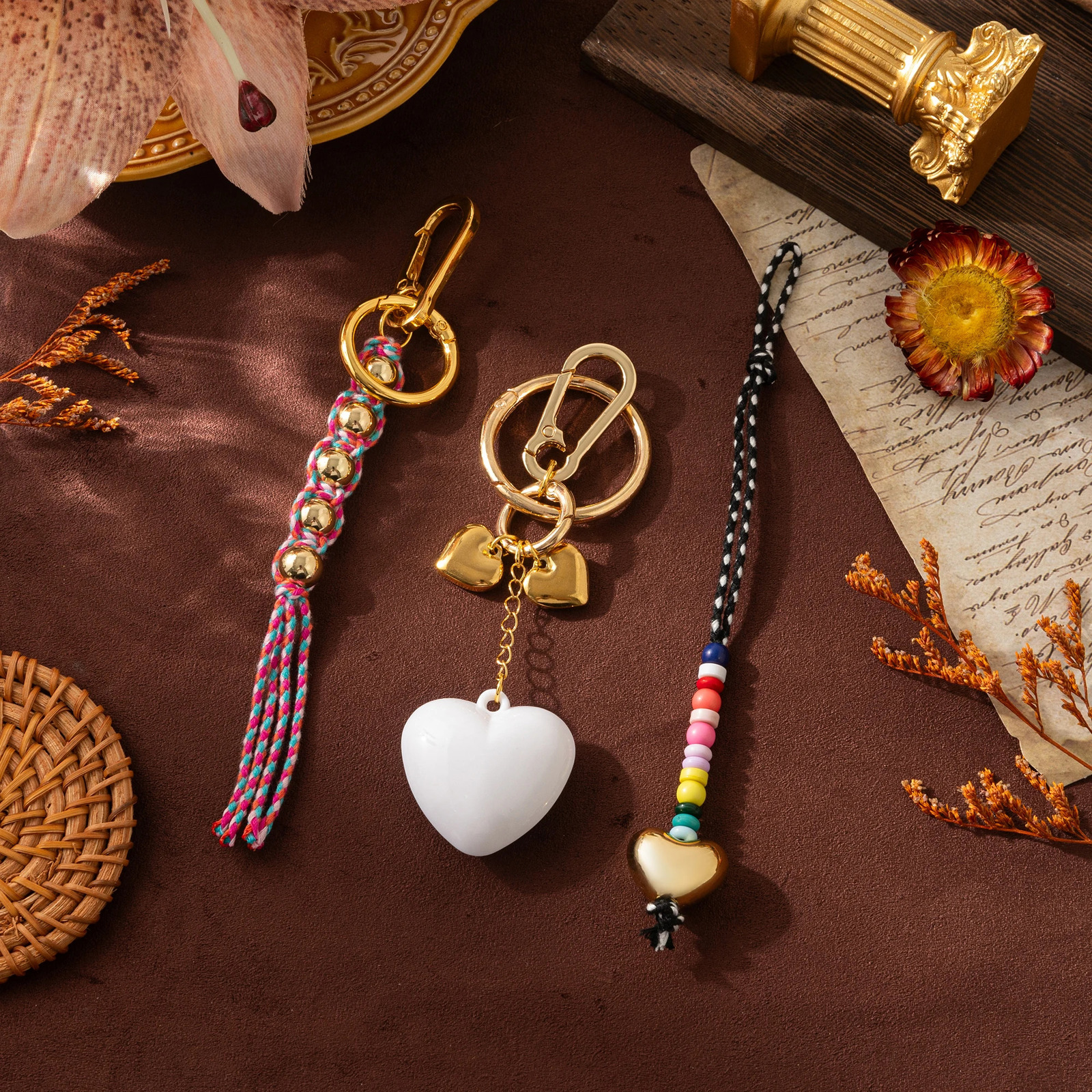 Colorful bag hanging hand woven keychain pendant colorful rope bead eyes DIY accessories gold-plated 251110