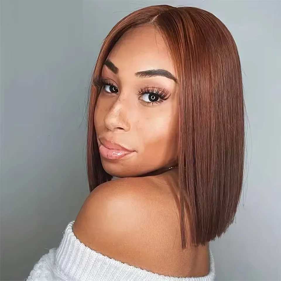 Short Bob 13x4 HD Transparent Lace Front Human Hair Wig Chocolate Brown Straight Brazilian Human Hair Wig For Women 200 DensityT251111