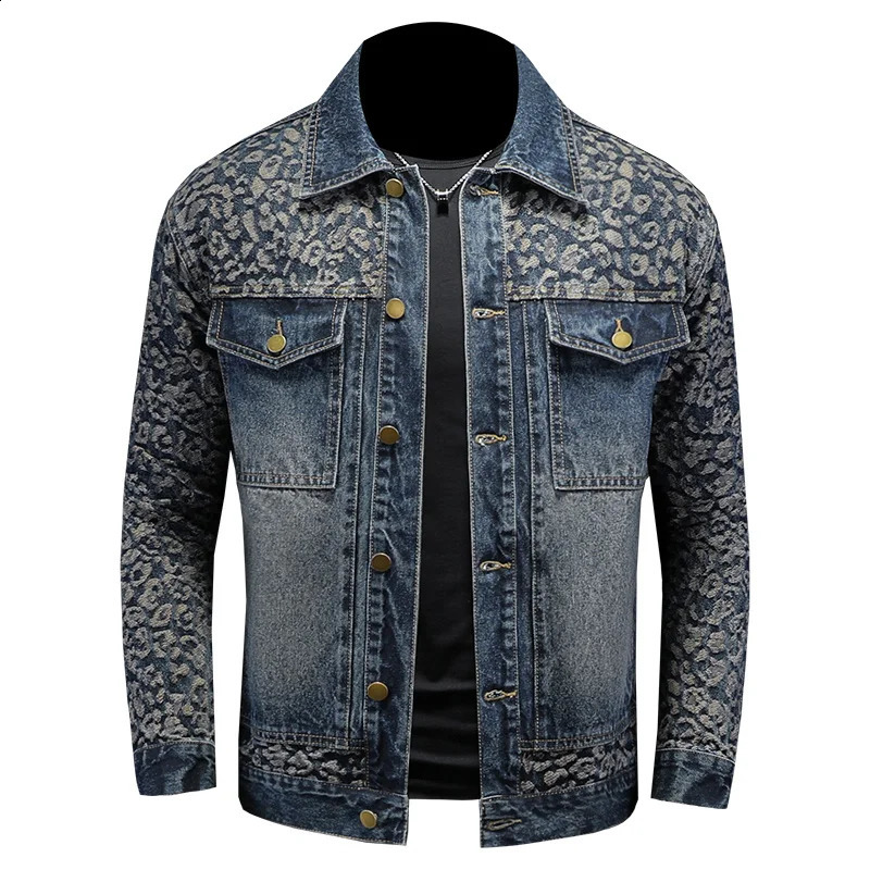 High quality jacquard spliced denim jacket for mens casual business social street clothing 250411