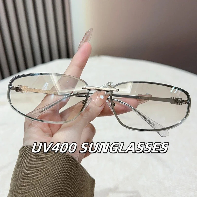 Neutral Fashion Rimless Oval Sunglasses Retro Cat Eye UV400 Sun Glasses Outdoor Travel Driving Eye Protection Sunglasses 251107