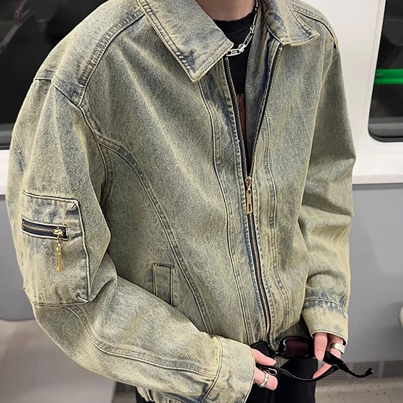 Mens denim jacket autumn vintage washed casual Versatile Fashion Korea Style Trendy High Street 250401