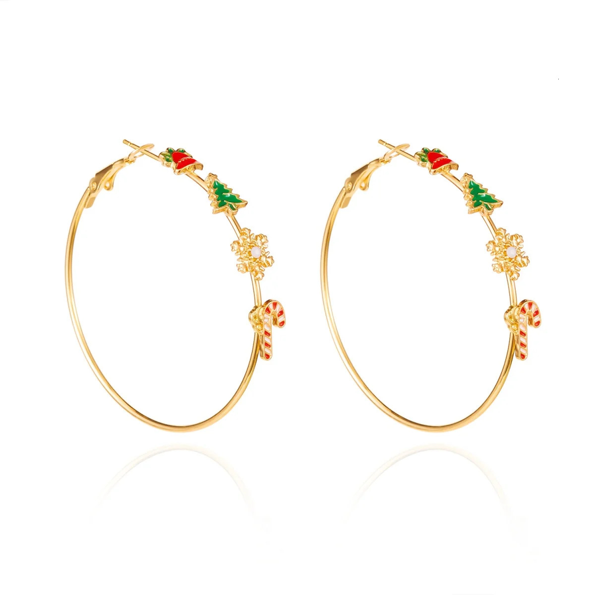 Holiday Round Hoop Drop Earrings Exaggerated Bell Tree Snowflake Crutch Dangle Christmas Jewelry Gifts For Women Men 251103