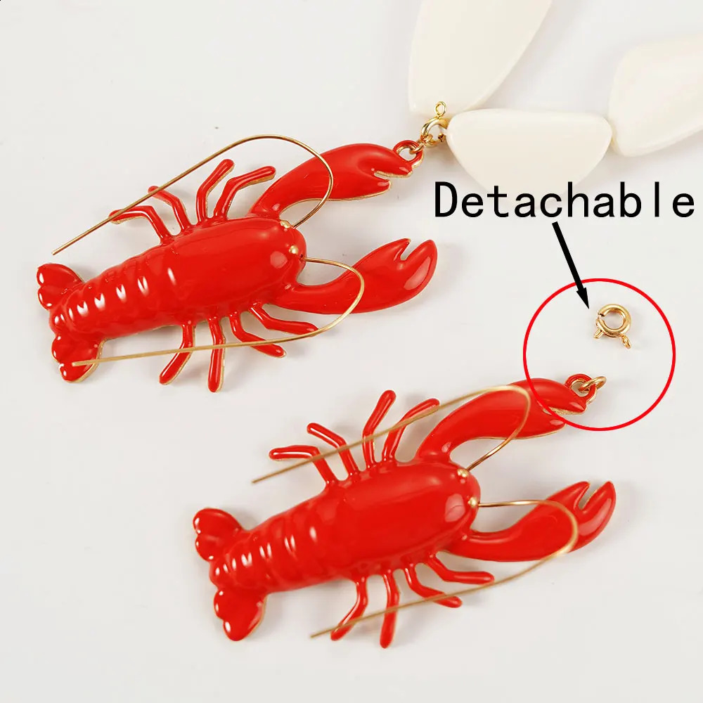 Vintage red white blue geometric resin lobster pendant necklace suitable for women bohemian statement Indian jewelry 250409