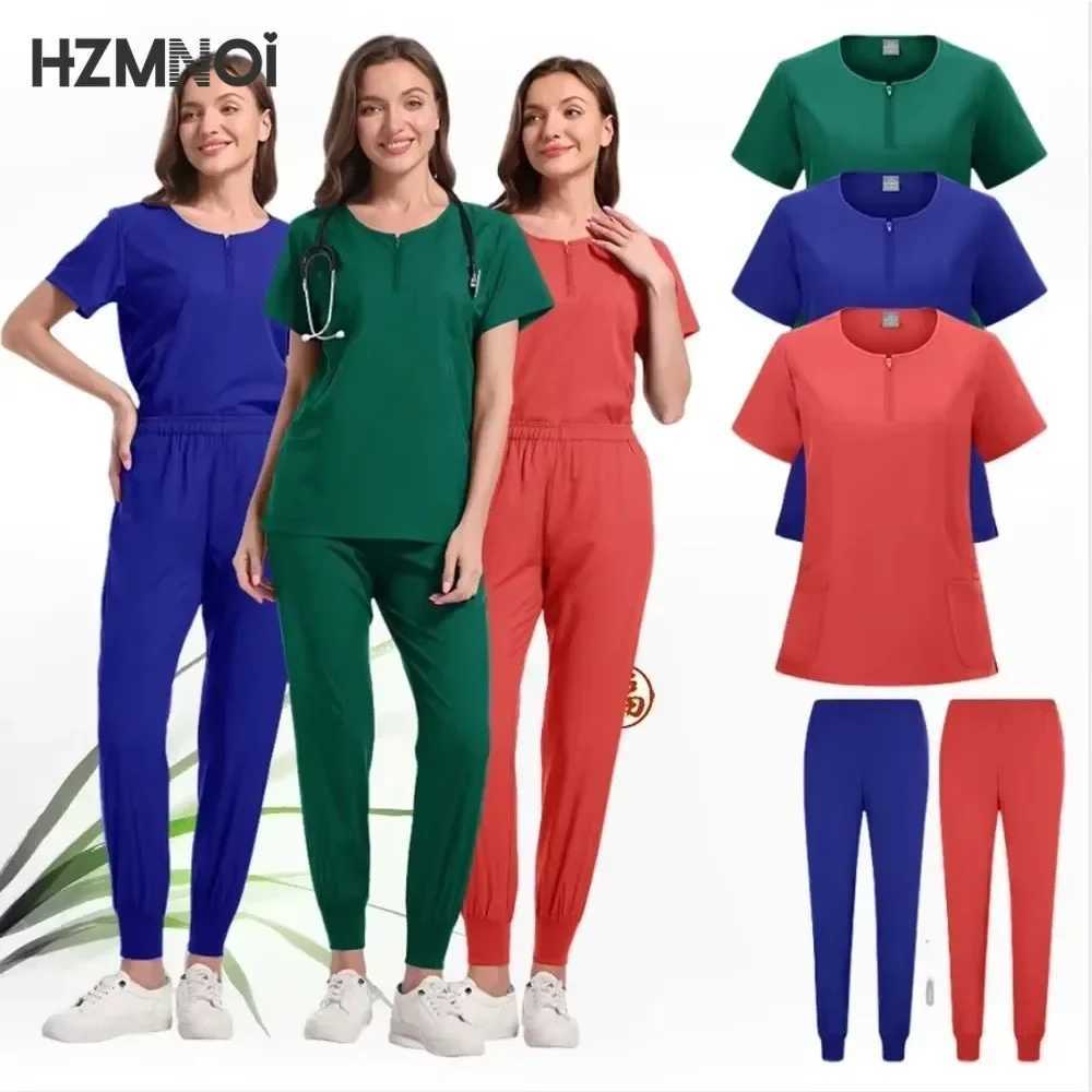 Surgical Set Women Pet Hospital Scrub Uniforms Suits Unisex Solid Color Surgical Gown Pocket V-neck Jogger Suits X250410
