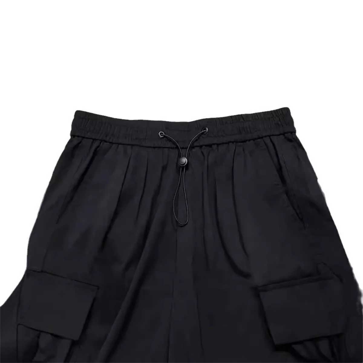 Black mens hip-hop commodity pants casual summer solid multi pocket Trouser cool ribbon Techwear hip-hop sports pants boysXJ250410