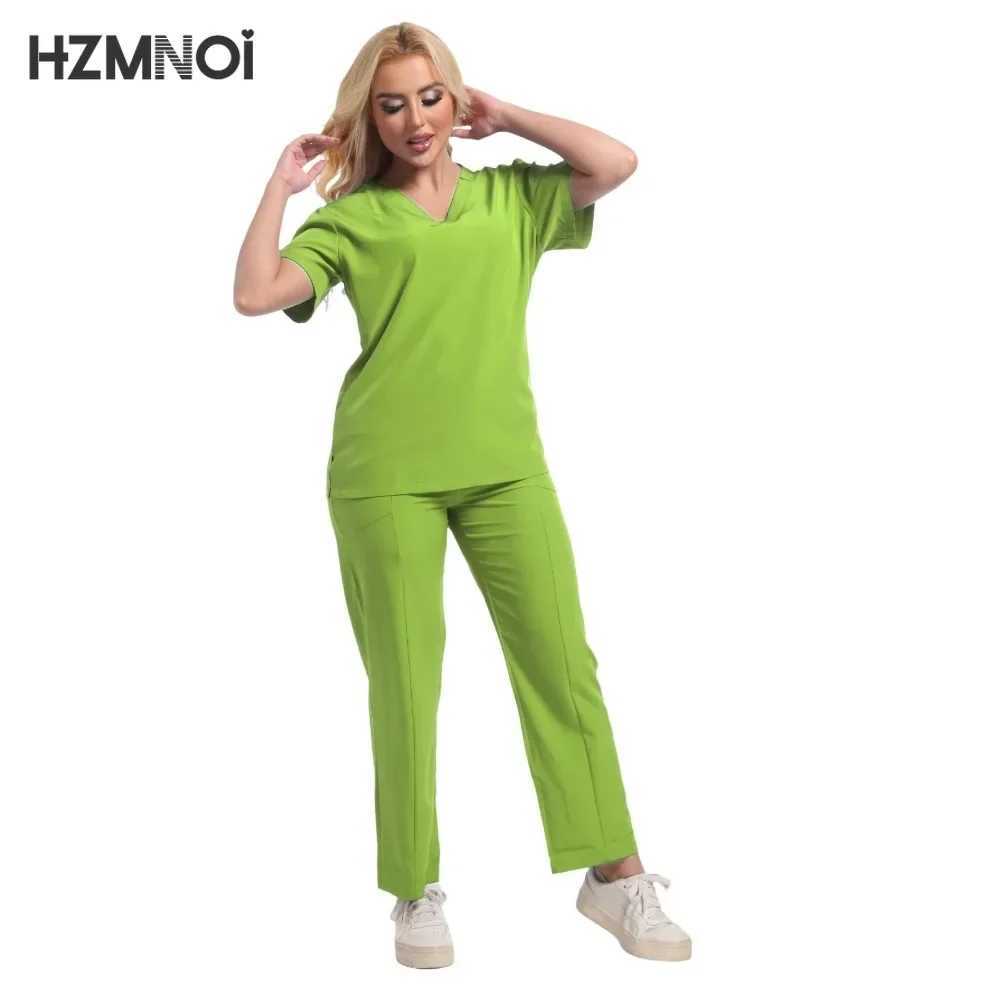 Multicolour Jogger Suits Doctor Nursing Uniforms Short Slve V-neck Tops Pocket Pants Nurse Scrubs Set Medical Clinical Clothes X250410