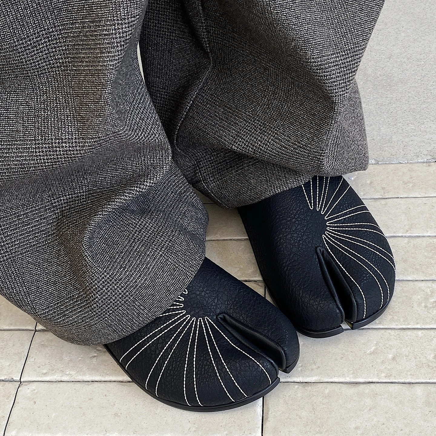 Summer Boken shoes for men breathable tabi black leather slippers personality niche split toe n Mueller 251111