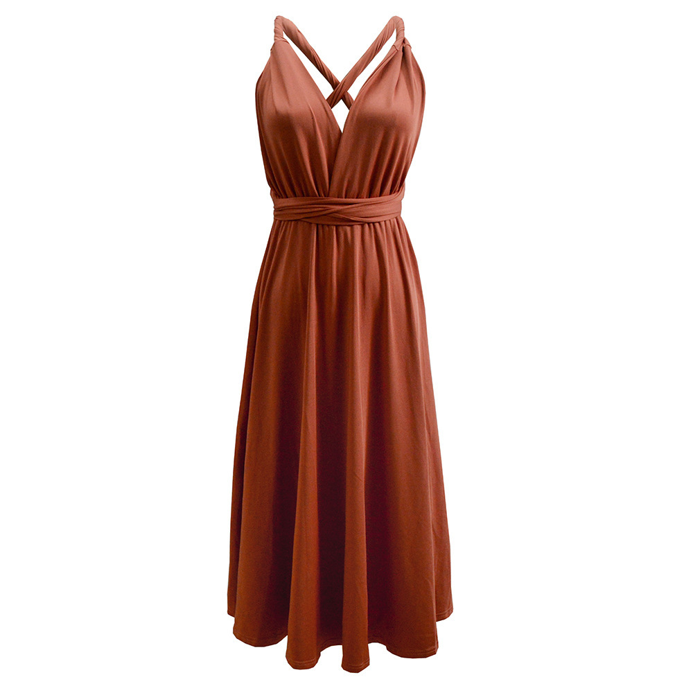 2025 Summer Women's Solid Color Lace Sexy Open Back Short Skirt Multi Wear Bridesmaid Dress