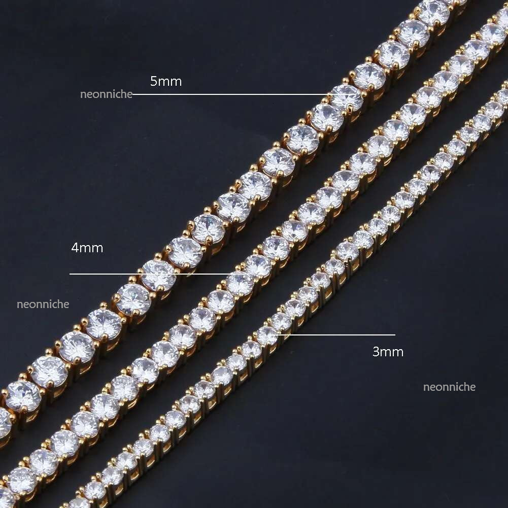 designer titanium steel plated gold sier tennis 3-5mm width inlaid 5A CZ dia iced out chain k necklace for women men hip hop jewelry