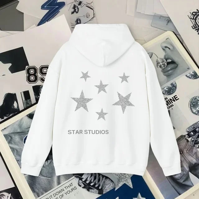 Y2K Hoodie Womens Harajuku Hip Hop Letter Star Graphic Printing Loose Sports Shirt Punk Rock Gothic Top Street Clothing 250314