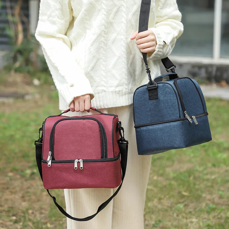 Double layer insulated lunch bag portable outdoor picnic cooler ice bag waterproof large capacity lunch box bag 250410