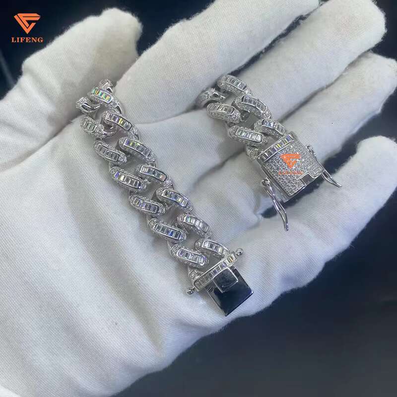 Lifeng 15mm VVS Moissanite Hip Hop Bracelet 925 Sterling Silver Iced Cuban Link Chain With Gold Plating Fine Jewelry