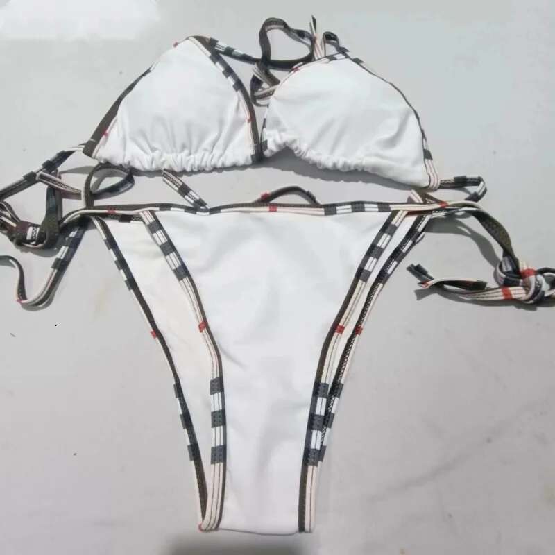 2024 Women's Sexy Solid Color Adjustable Lace-Up Summer Brazilian Beach Swimsuit Triangle Halterneck Bikini Set