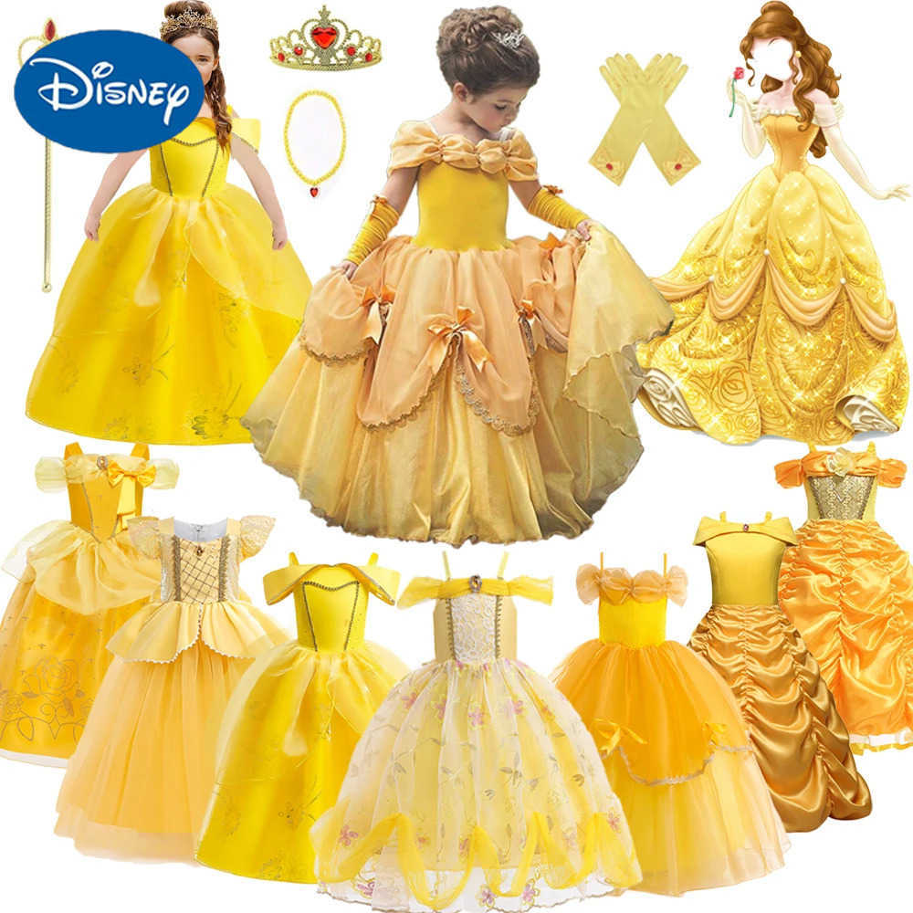 Disney Fancy Girls Belle Halloween costume carnival role-playing Christmas beauties and beasts party princess dress lace birthday childrens clothingXJ