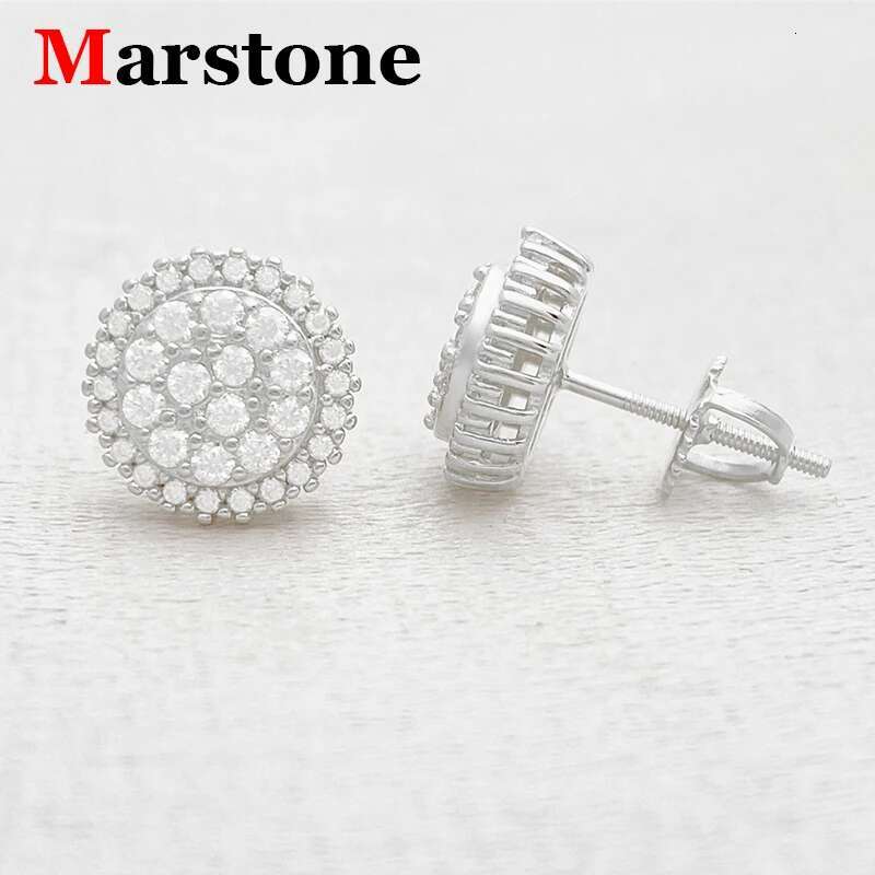 Full Moissanite Diamond Earrings D Color VVS 925 Sterling Silver White Gold Hip-hop Round Earrings for Women Men