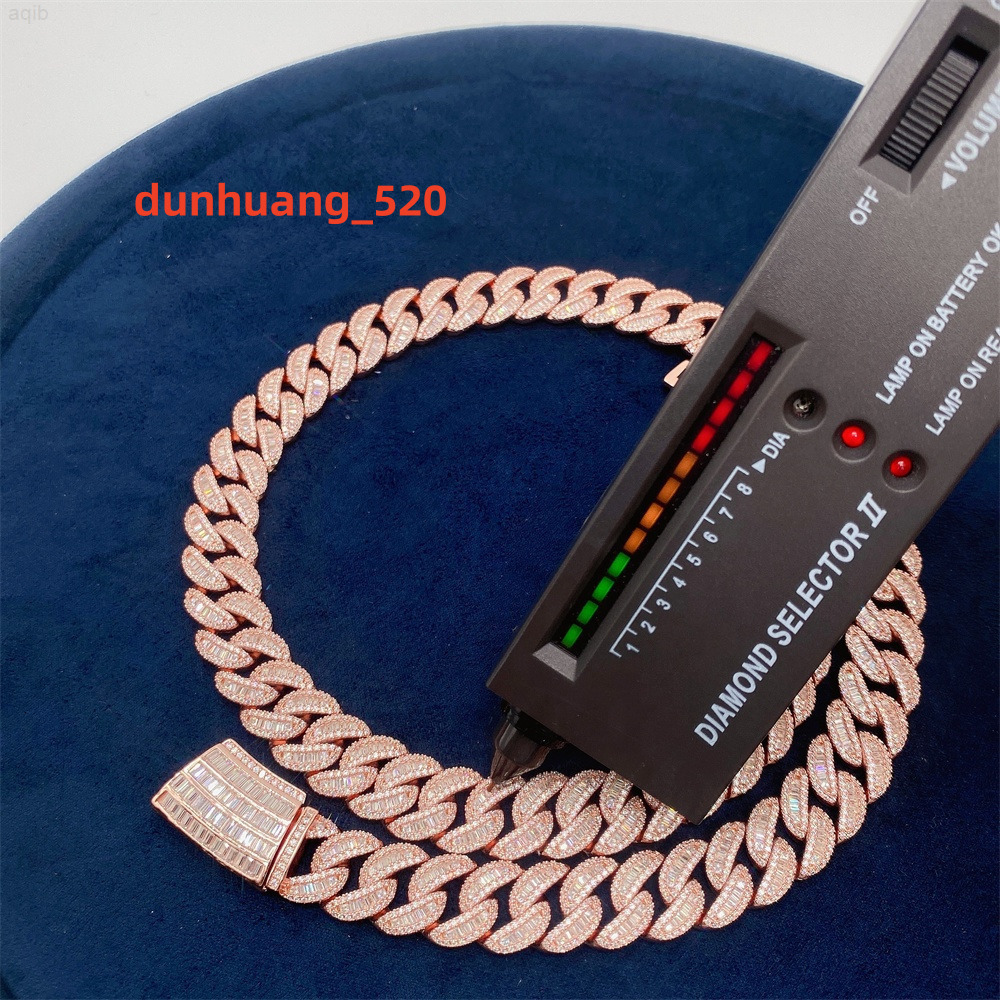 Hip Hop Jewelry Silver 925 Iced Out Moon Shape 15mm Maimi Rectangle Diamond Vvs Necklace for Men Gold Cuban Link Chain