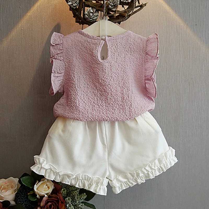 Womens Chiffon T-shirt+Shorts Set Summer Pearl Sleeveless Top Solid Color Chiffon Cute Dress 3-8 Year Childrens Clothing SetXJ250410