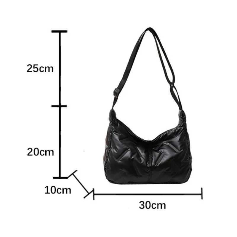 Silver Lightweight Nylon Handbag Girls Dumpling Bag Large Capacity Shoulder Crossbody Bag Bright Space Cotton Tote Bag BolsosT251110
