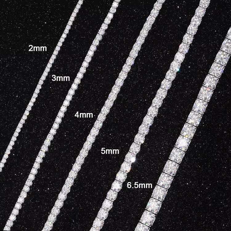 2mm-8mm Wide Silver with D Color Moissanite Diamond Tennis Gold Plated Necklace/bracelet Chain for Fine Jewelry