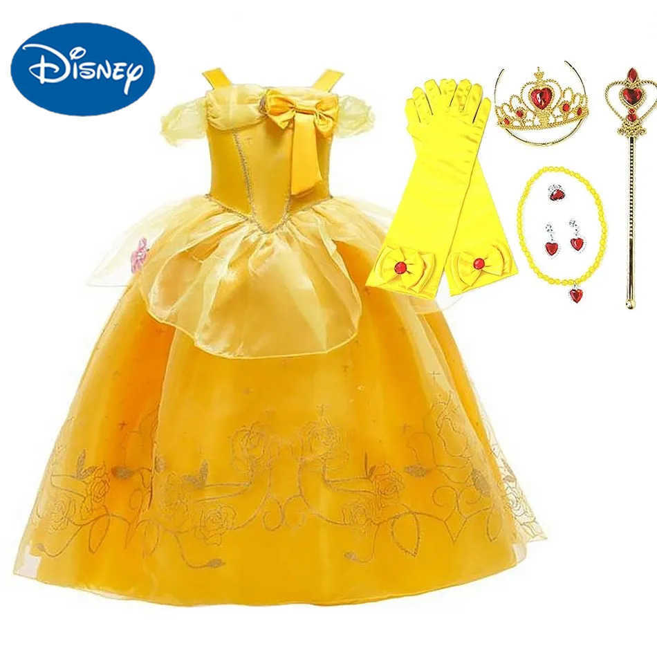 Disney Girl Bell Dress Up Sleeveless Flower Childrens Party Princess Costume Childrens Beauty and Beast Halloween Carnival CostumeXJ250411