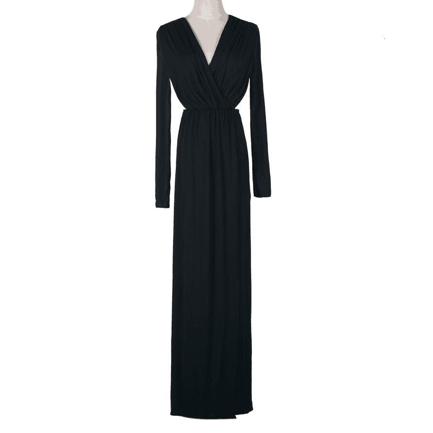 Deep V-neck Hollow Waist Long Sleeve Split Sexy Dress