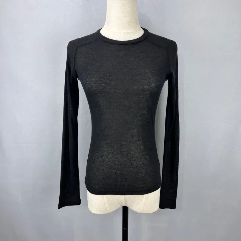 Womens Basic Tshirt 2025 Oneck Solid Casual Top Long Sleeve See Through Sexy Slimming Clothing 250407